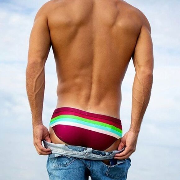 Men's Sexy Rainbow Bikini Swimsuit Resort wear Swim Briefs Red XL - Picture 1 of 1